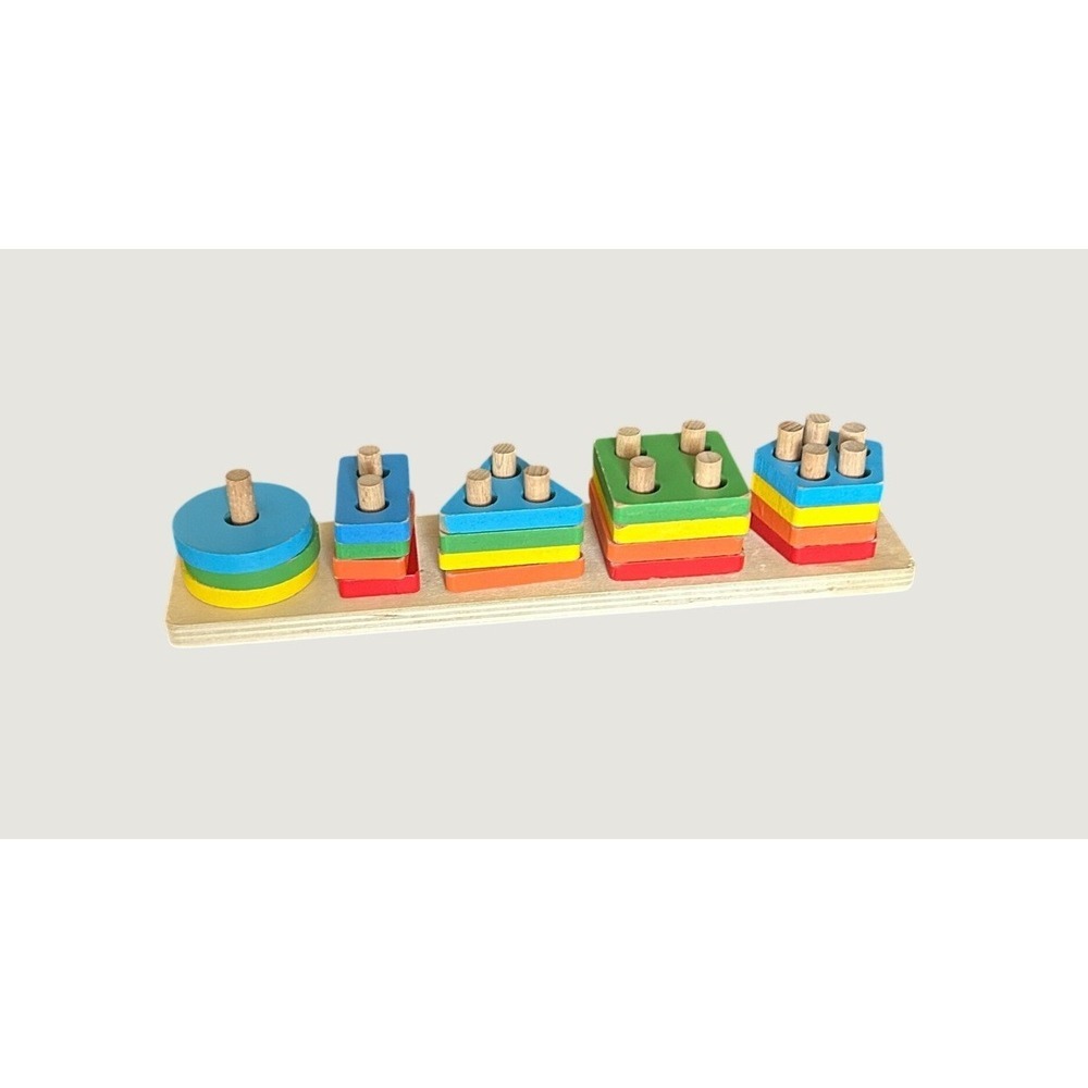 Wooden Shape Sorter Stacking Toy Geometric Blocks Montessori Educational Toddler